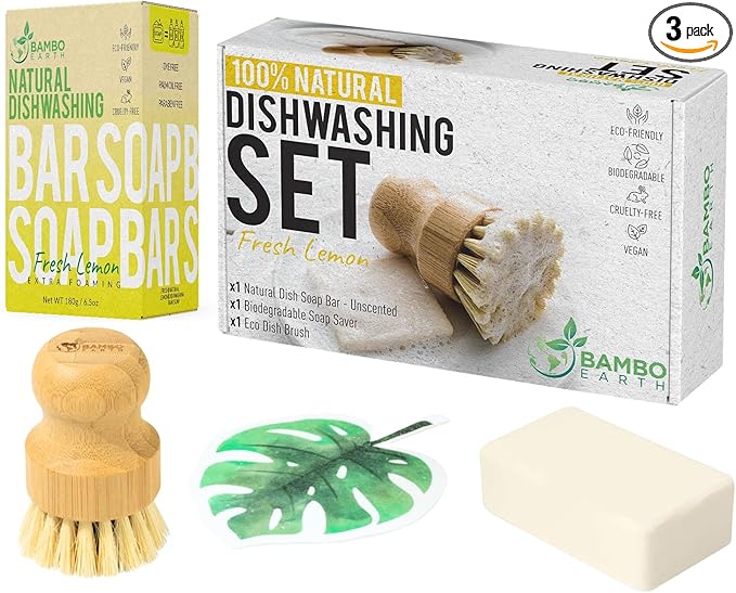 Natural Non-Toxic Dish Washing Block Soap - Dyes And Fragrance Free - Vegan Cruelty-Free Eco-Friendly And Zero Waste Dishwashing Handmade Solid Bar Soaps Detergent & Biodegradable (Lemon Bundle)