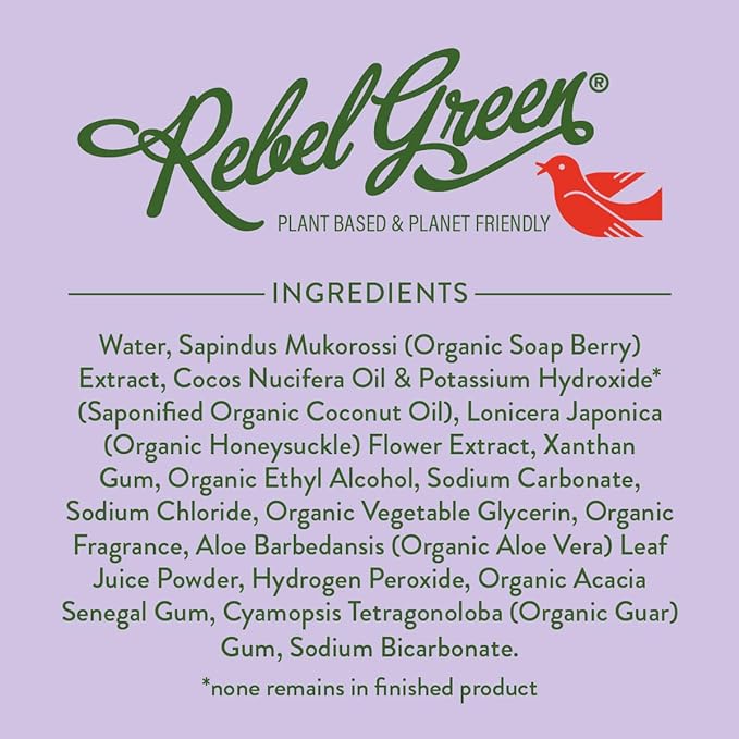 Rebel Green USDA Organic HE Liquid Fresh Laundry Detergent - Natural & Hypoallergenic Laundry Soap, Lavender and Grapefruit - 64 Loads