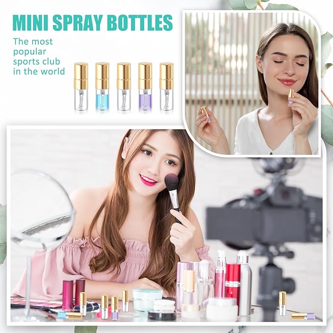 Zhehao 100 Pcs Mini Spray Bottles Clear Glass Perfume Bottles Refillable Fine Mist Perfume Atomizer Portable Empty Sample Containers for Cleaning, Essential Oils, Travel(2 ml)