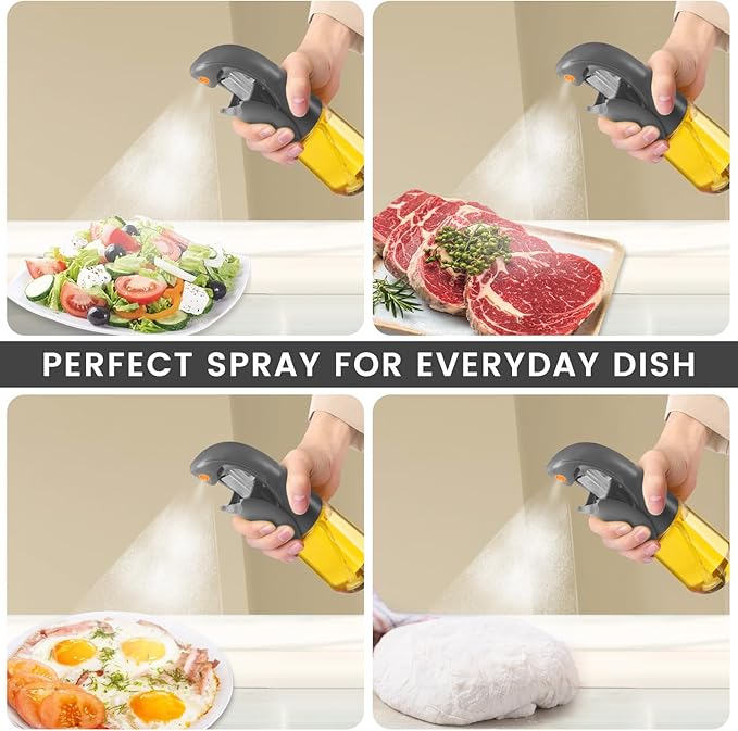 Oil Sprayer for Cooking, Atomization Olive Oil Dispenser Bottle for Cooking,Glass Olive Oil Sprayer, Patented Product,Continuous Spray with Portion Control, for Kitchen, Air Fryer, Salad, BBQ -Grey