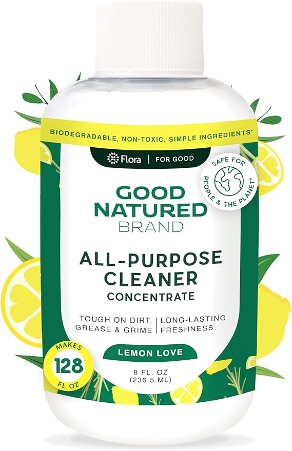 Good Natured Brand All-Purpose Cleaner Concentrate | Multi-Surface Cleaner | Natural Lemon Essential Oil | Multipurpose Cleaner Concentrate All Surfaces | Lemon Love | 8oz makes 128oz