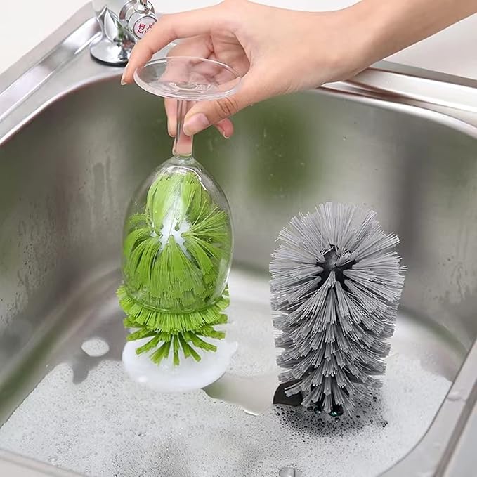 1PCS Glass Cleaning Brush with Suction Cup, Kitchen Bottle and Wine Cup Cleaner, Stable Washing for Cups, Mugs, Decanters and Jugs, Green