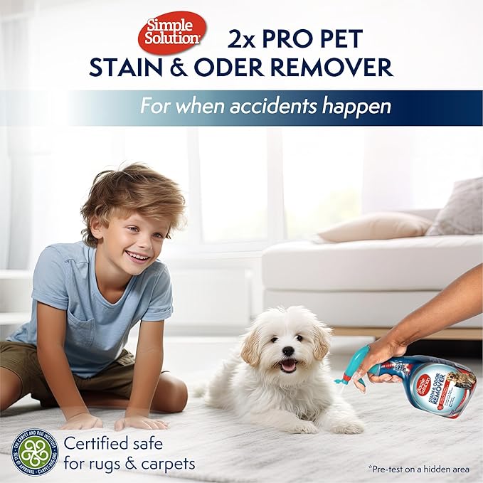Simple Solution Stain and Odor Eliminator Spray, Pee Stain Remover, Enzyme Carpet Cleaner, Dog Smell Remover for Carpets, Dog Odor Remover, 32 oz (Pack of 2)