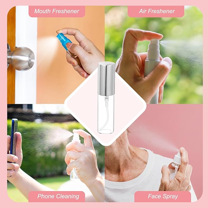 uxcell 5ml Glass Mini Perfume Bottles, 25Pcs Fine Mist Bottles Refillable Empty Mini Spray Bottles with Aluminized Nozzle for Perfume, Travel Liquid, Essential Oil (Clear/Silver)