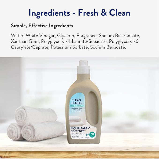 The Clean People Liquid Fabric Softener - Softens & Removes Static Cling - Vegan (50 Fl Oz, Fresh & Clean)