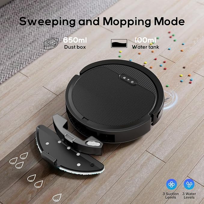 V3 Robot Vacuum and Mop Combo,Self-Charging,5000pa Strong Suction,WiFi/Alexa/App Control,3 in 1 Ultra-Slim Robotic Vacuum Cleaners for Hard Floors,Pet Hair and Low Pile Carpets