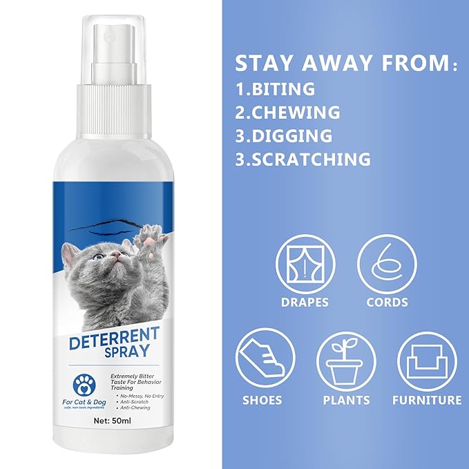Cat Deterrent Spray,Cat Scratch Furniture Protector, Natural&Effective for Pet Behavior Training, Indoor and Outdoor Use