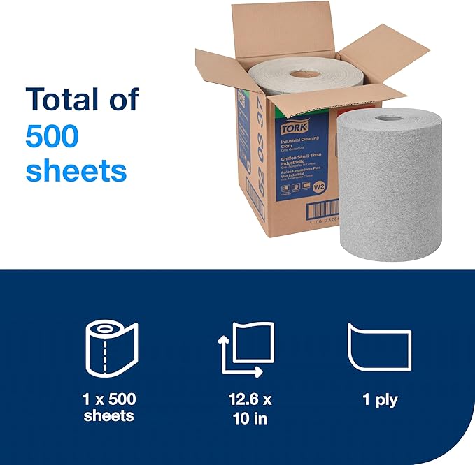 Tork Industrial Cleaning Cloth Centerfeed Gray W2, 1 x 500 Cloths, 520337