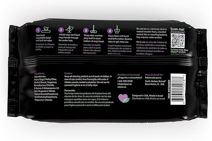 Wipex XL Wet Floor Wipes for Squeegee Stick, Cuban Mop or Sweeping Mop, Plant Based Multi Surface Cleaning Wipes, Lavender Scent, Huge Disposable Wipes (24" x 14"), Extra Thick, 12 Count (Pack of 1)
