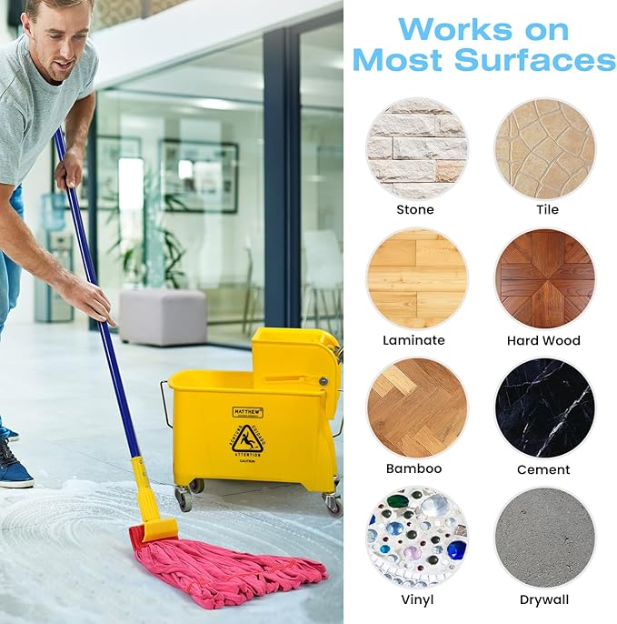Matthew Cleaning Large Microfiber Tube Mop Heavy Duty Mop Head Replacement,Excellent Absorbency,Premium launderability,Reusable,Loop end for Home,Commercial and Industrial Use-Red 3Pack