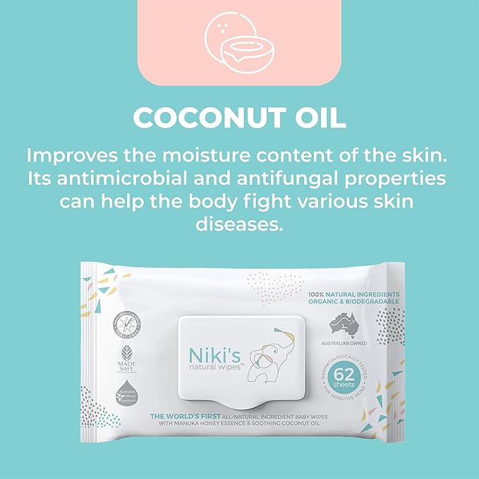 Niki's Natural Baby Wipes | Organic Baby Wipes Sensitive | Made with Manuka Honey and Coconut Oil, Unscented | EWG Verified | 1488 Wipes (24 Pack x 62 Count Wipes) Baby Wipes Bulk