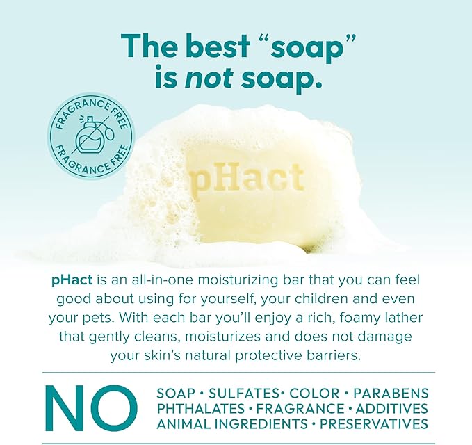 ANDREW LESSMAN pHact Moisture-Rich, Soap-Free Cleansing Bar. Natural Skin pH. Fragrance-Free. All Skin Types - Even Sensitive Skin. Hypoallergenic. Dermatologist Tested. 3-Pack 4.25 oz Each