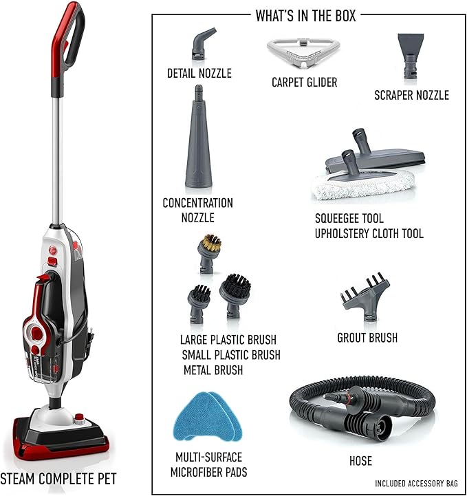 Hoover Steam Complete Pet Steam Mop, Hard Floor Cleaner Machine, 10-in-1 Multipurpose Cleaner Machine, Removable Handheld Steamer, Ideal for Hardwood, Vinyl, Tile, Grout and More