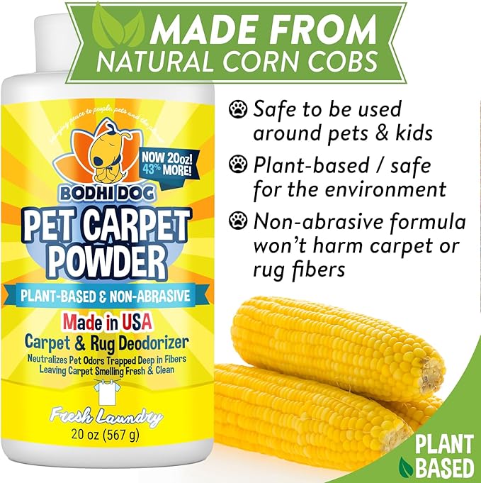 Bodhi Dog Natural Carpet Deodorizer Powder - Dry Pet Smell Eliminator & Urine Odor Remover - Loosens Fur & Dirt - Plant-Based and Biodegradable Room Freshener for Home - Fresh Laundry (Pack of 1)