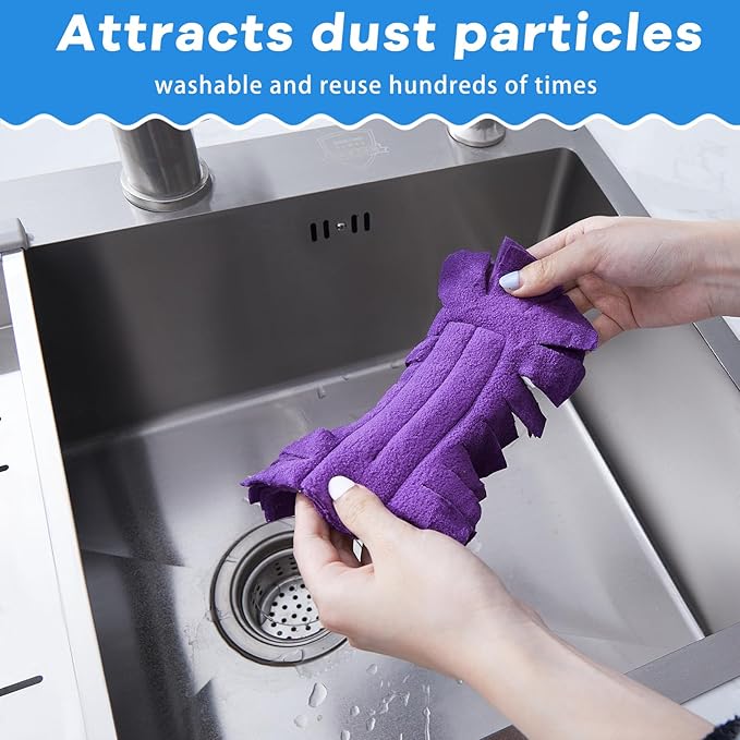 Zubebe 3 Pcs Heavy Duty Duster Refill Reusable Fleece Duster Refills Multi Surface Washable Cleaning Pads for Home, Blinds, Fans, Corners, Furniture (Yellow,Blue,Purple)