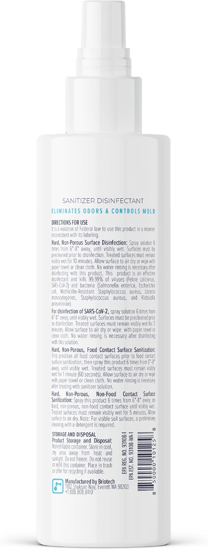 BRIOTECH Sanitizer Disinfectant Hypochlorous Spray, Kills 99.99% of Viruses & Bacteria, Eliminate Odor, Gentle for Nurseries & Play Rooms, Food Contact Surface Sanitizer, 8 fl oz ea, 4 ct
