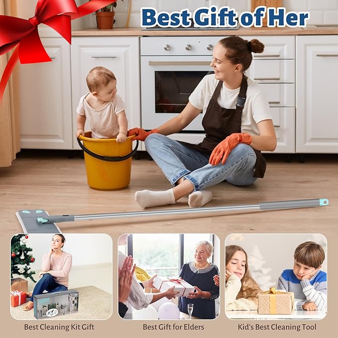 3-in-1 Detachable Broom and Mop Set Combo for House Cleaning, Collapsible Broom and Mop for RV Camping, Home, Dorm, Extension Pole, Window Squeegee, Grey