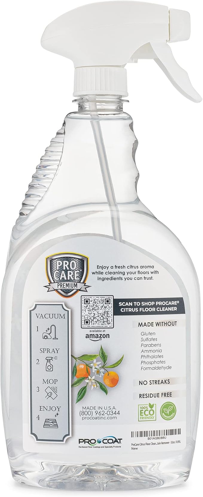 Citrus Floor Cleaner (Made in USA) | Tile, Stone, Laminate, Vinyl & Natural Wood Floor Cleaner for Mopping, Floor Cleaning Solution with Citrus Aroma - 32oz / 0.95L Spray Bottle