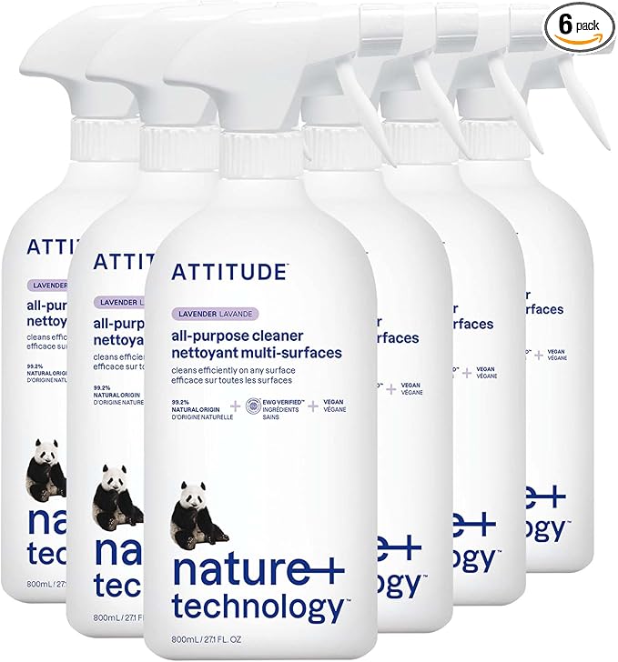 ATTITUDE All Purpose Cleaner, EWG Verified Multi-Surface Products, Vegan, Naturally Derived Multipurpose Cleaning Spray, Lavender, 27.1 Fl Oz (Pack of 6)