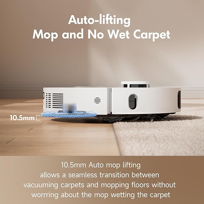 MOVA P10 Ultra Robot Vacuum and Mop 8,300Pa Suction 140°F Hot Water Auto Mop Washing & Drying, Dual Spinning Extenable Clean, 10.5mm Lifting for Carpet, 360°Obstacle Avoidance, App Control