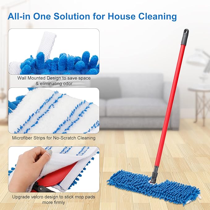3 Pack Mop Heads Replacement Compatible for Oceda Dual-Action Flip System, Dry and Wet Used, Chenille Double Sided Mop Refills Head for Most Hardwood Floors