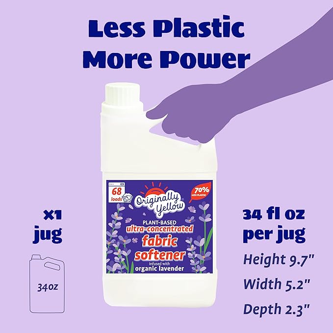 Originally Yellow Plant Based Fabric Softener | Ultra-Concentrated Laundry Softener Infused with Organic Lavender | High-Efficiency Liquid Fabric Softener Helps Remove Static & Wrinkles | 34 Oz