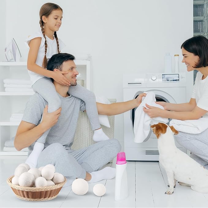 24 Pack Wool Dryer Balls, 3.15'', 2.4'' Reusable Laundry Balls Wool Balls Natural No Lint Fabric Softener Balls for Clothing Wrinkles (White)