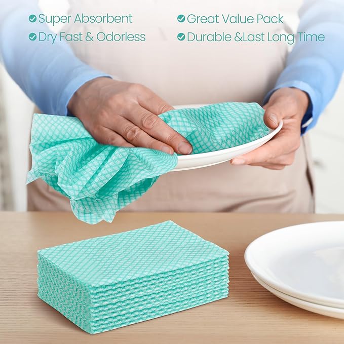 Tioncy 400 Pcs Disposable Cleaning Cloths Reusable Handy Wipes for Kitchen Multi-Purpose Dish Towels and Dish Cloths Absorbent Cleaning Cloth Cleaning Wipes for Kitchen and Home(Green)