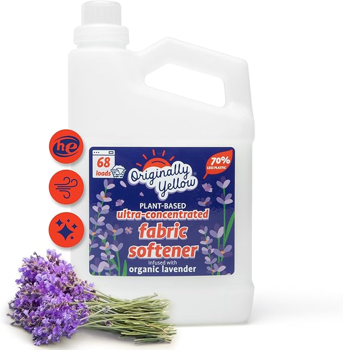 Originally Yellow Plant Based Fabric Softener | Ultra-Concentrated Laundry Softener Infused with Organic Lavender | High-Efficiency Liquid Fabric Softener Helps Remove Static & Wrinkles | 34 Oz