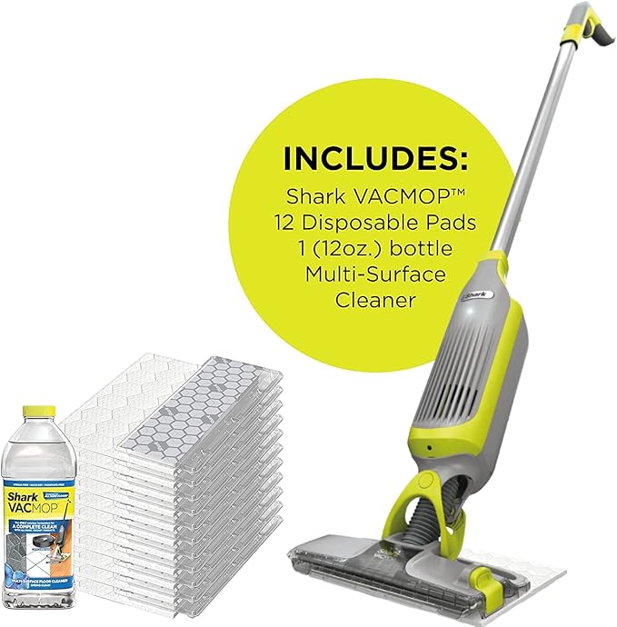 SHARK VM200P12 VACMOP Vacuum Mop Bundle with 12 Disposable VACMOP Pads & 12 oz. Cleaning Solution, Charcoal Gray (Renewed)