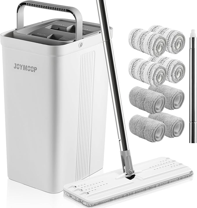 JOYMOOP Mop and Bucket Set with Wringer, Dust Mops for Floor Cleaning, Wall Cleaner with Long Handle,Wet and Dry Use - 3 Microfiber Mop Pads