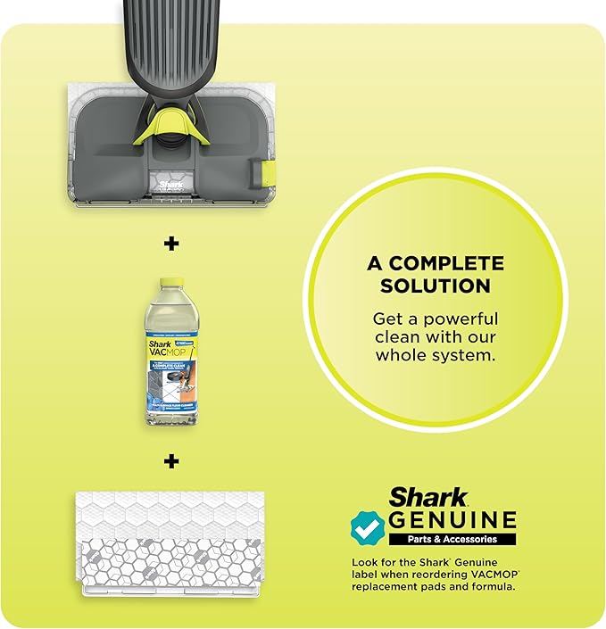 Shark VACMOP Pro Cordless Hard Floor Cleaner, Vacuum and Spray Mop, Powerful Suction, Lightweight, LED Headlights, Includes 4 Disposable Pads, 12oz Multi-surface Cleaning Solution, Gray, VM252