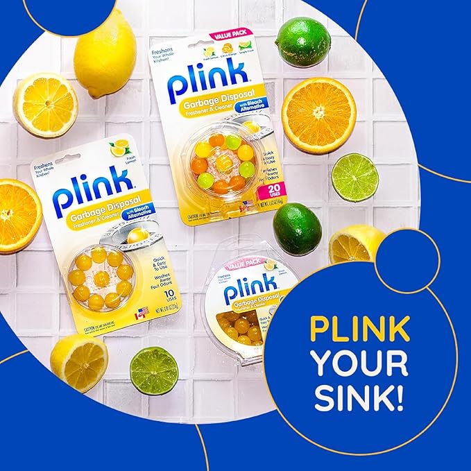 Plink Garbage Disposal Cleaner & Deodorizer, Freshener & Odor Removing Balls, Easy to Use - Original Fresh Lemon & Orange Scent - 20 Count