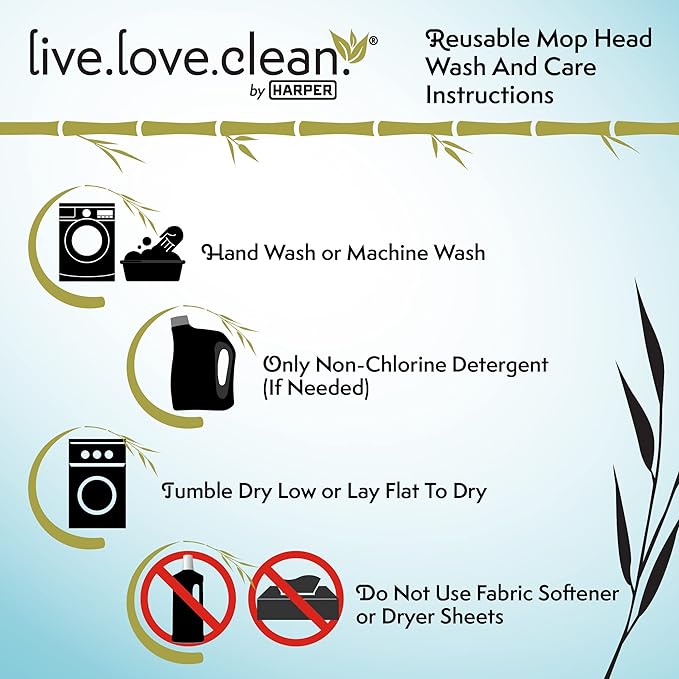 Harper Live.Love.Clean. Washable 2-in-1 Wet/Dry Bamboo Dust Mop Pad with Wraparound Attachment for Cleaning Dust, Pet Hair & Fine Dry Dirt