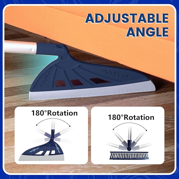Magic Air Broom Household Silicone Broom for Floor Cleaning, Multifunctional Floor Squeegee with 60’’ Aluminum Adjustable Handle, Pet Hair for Glass, Fine Dust, Hair, Liquids (Blue)