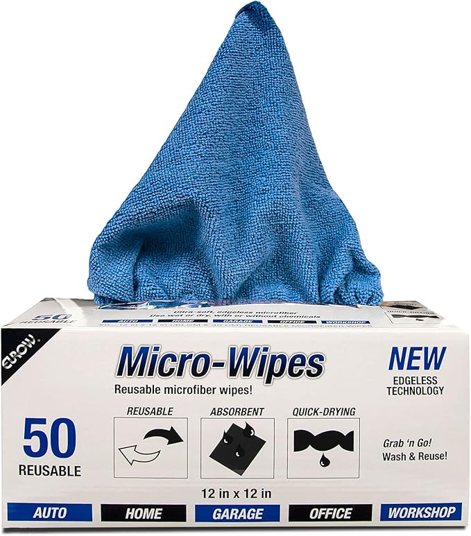 Eurow Reusable Microfiber Cleaning and Drying Wipes with Dispenser Box, 200GSM, 12 by 12 Inches, Pack of 50 - Blue