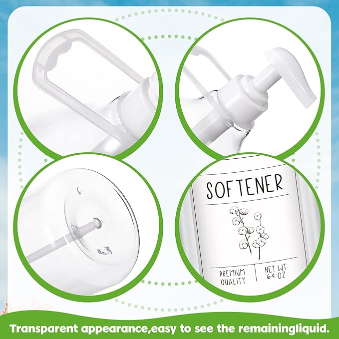 Sawysine 2 Pcs Laundry Soap Dispenser 64 oz Liquid Laundry Detergent Dispenser Plastic Laundry Detergent Container Fabric Softener Dispenser with Pumps Caps and 45 Laundry Labels
