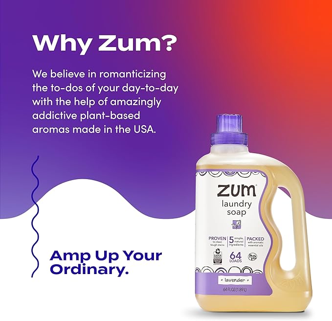 Zum Laundry Soap by Indigo Wild - Liquid, Plant-Based Soap with Baking Soda, Essential Oils, Coconut Oil & More - Wash Up to 64 Loads - Lavender - 64 fl oz (2 Pack)