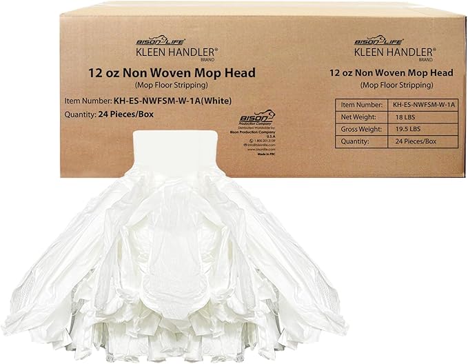 KLEEN HANDLER Disposable Industrial Mop Head Replacement, Non-Woven Cut End Floor Cleaning Wet Mop Head Refill (Pack of 24)