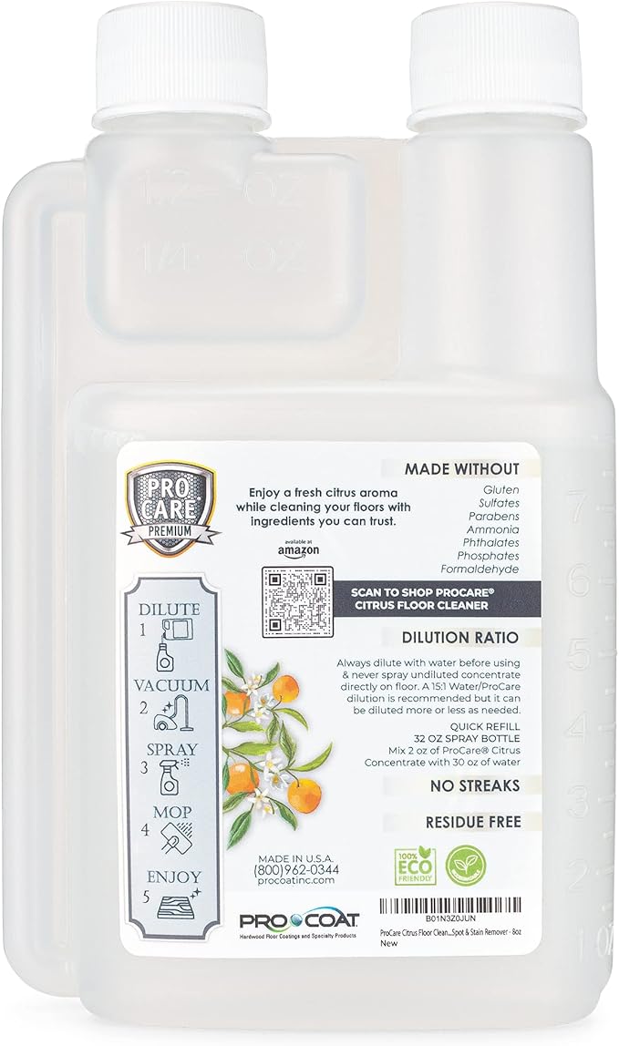 Citrus Floor Cleaner Concentrate (Made in USA) | Vinyl, Wood, Tile, Stone & Laminate Floor Cleaner For Mopping, Household Supplies, Cleaning Solution Concentrate For Kitchen & Bathroom - 8oz