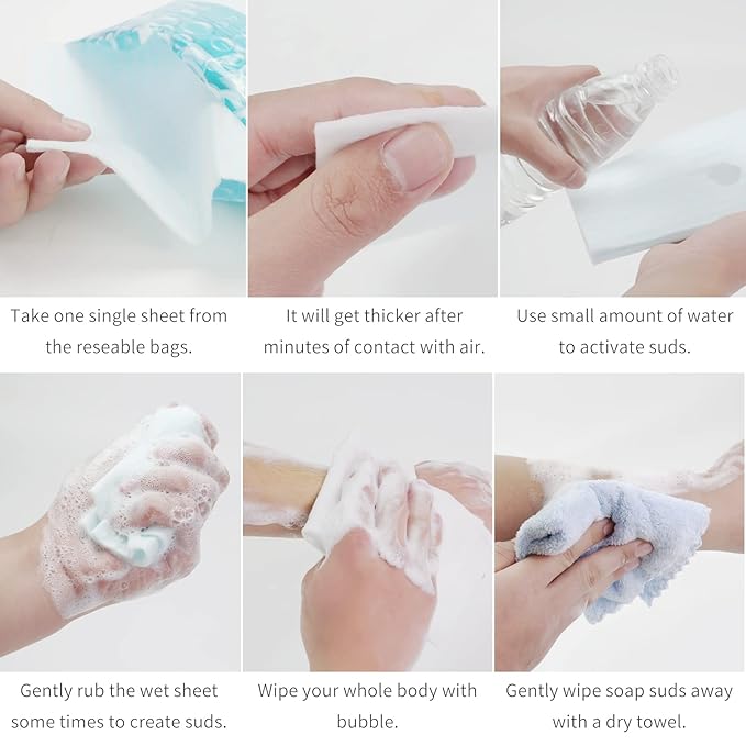 Skin Cleaning Wipe (75 Counts, 3 Packs) - Rinse Free Bathing Sponge for Adults, Extra Thick, No Residue, Hypoallergenic, Convenient for Elderly, Injured, Campers, Hikers