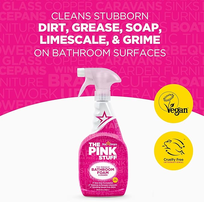 Stardrops The Pink Stuff Multi-Purpose Spray, Window & Glass Cleaner, and Bathroom Foam Spray Bundle – All-in-One Home Cleaning Solution (3-Pack)