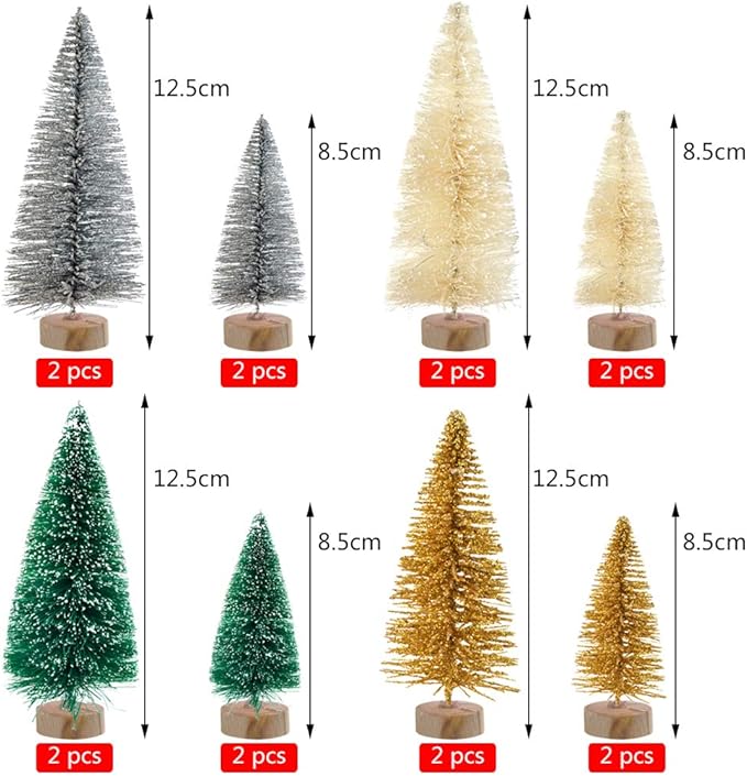 Yookat 40Pcs Mini Pine Trees Artificial Mini Trees with Wood Base Sisal Trees Bottle Brush Trees Assorted Color for Christmas Decoration Winter Ornaments DIY Crafts (Multicolor)