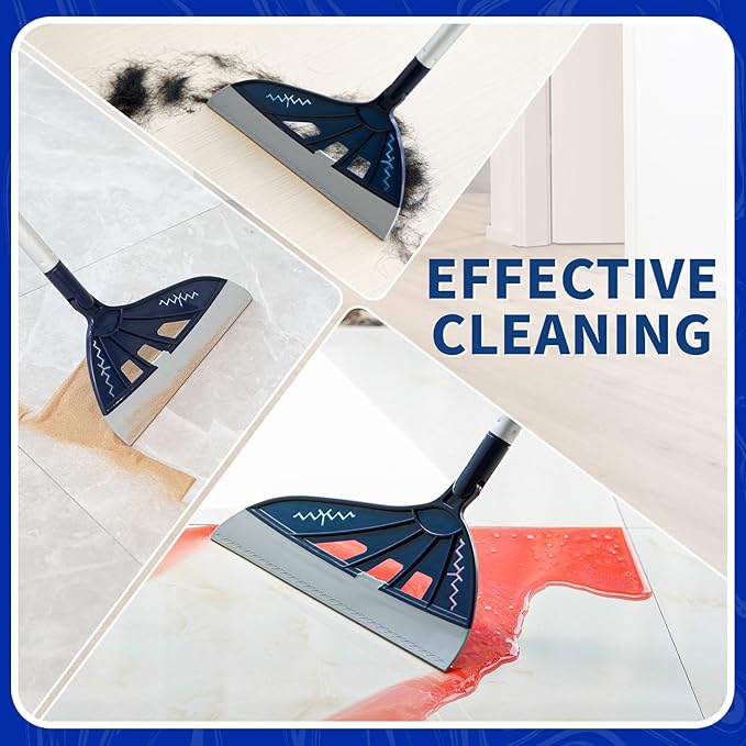 Magic Air Broom Household Silicone Broom for Floor Cleaning, Multifunctional Floor Squeegee with 60’’ Aluminum Adjustable Handle, Pet Hair for Glass, Fine Dust, Hair, Liquids (Blue)