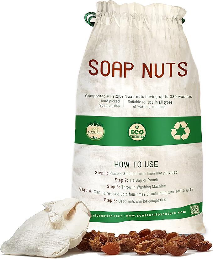 SoNatural Organic Soap Nuts Deseeded 1kg/2.2lbs (330 loads) With 1 Wash Bag, Eco-friendly Soap Nuts Laundry Detergent Highly Effective, Non-toxic, Chemical & Fragrance-free Organic Soap Berries