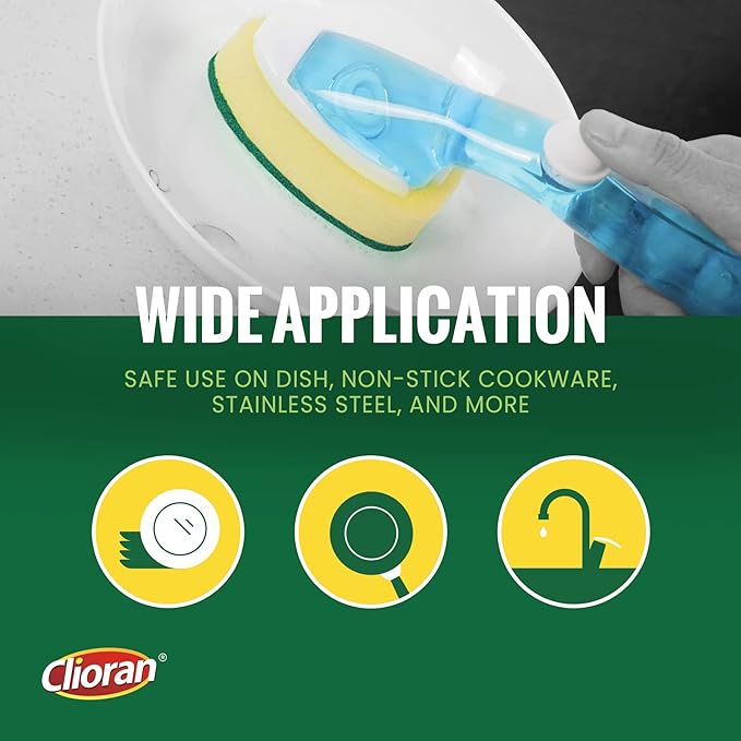 Dishwand Refills Soap Control Handle,6 Heavy Duty Dish Wand Sponge Heads,Non Scratch Scrubbers Replacement Refill Brush Dispenser,Dishwashing Scrub for Sink Stick Kits Dishwasher Cleaning Tool