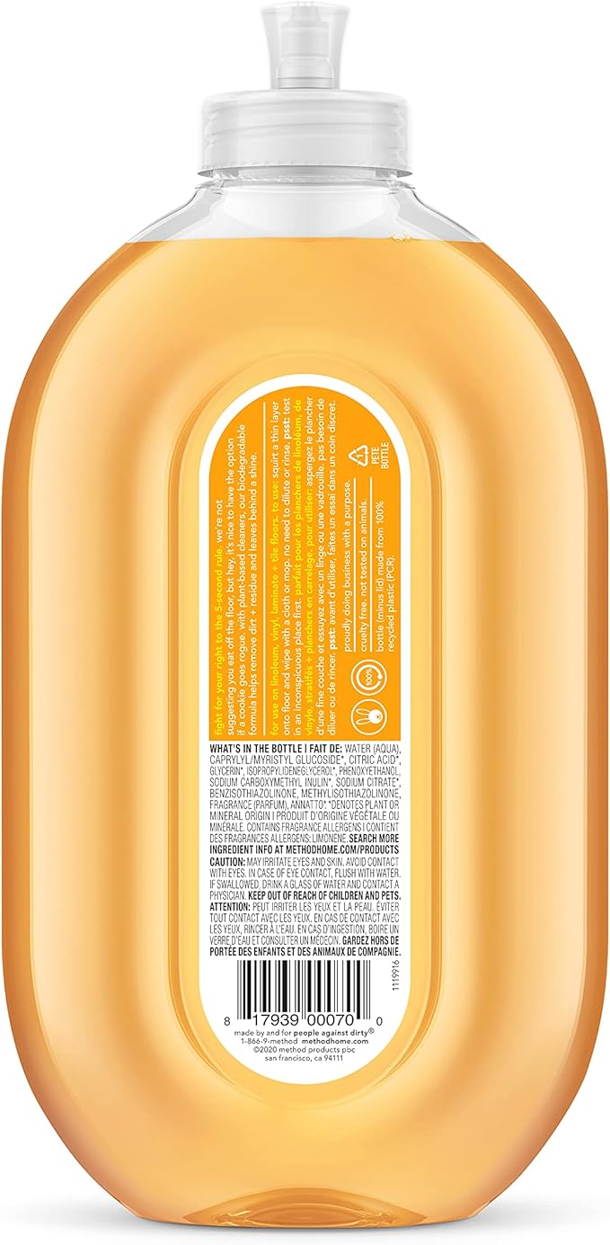 Method Hardwood Floor Cleaner Squirt + Mop Bottle, Ginger Yuzu, For Sealed Hardwood and Laminate Floors, 25 Fl Oz (Pack of 6)