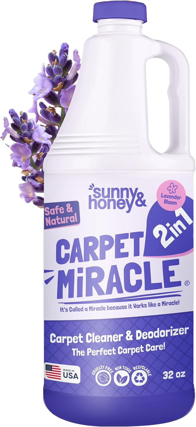 Sunny & Honey Carpet Miracle - Carpet Cleaner Shampoo - Deep Stain Remover & Odor-Deodorizing Formula - Rug Shampoo & Upholstery Cleaner Solution (32 Fl Oz, Light Lavender Scent)