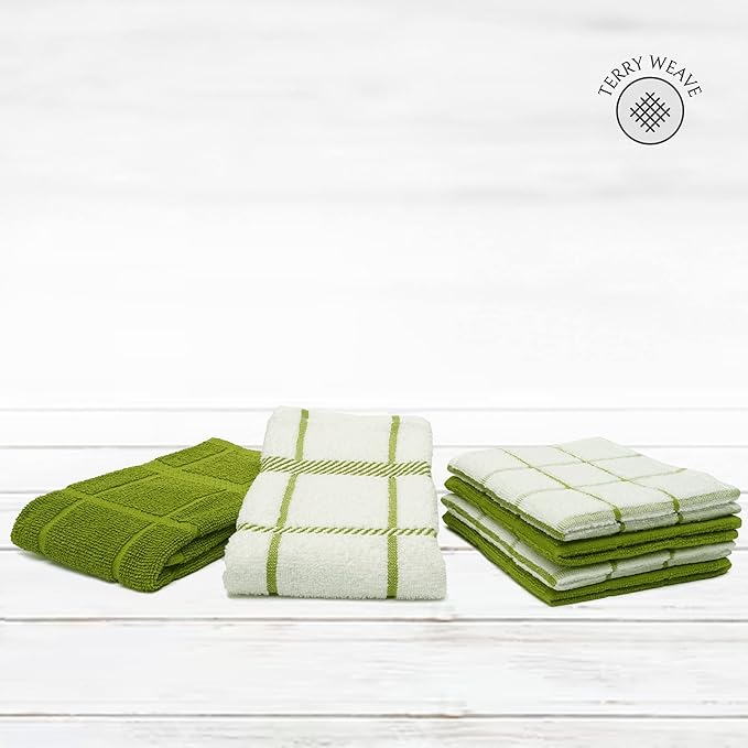 100% Cotton Kitchen Towels and dishcloths Sets, Super Soft & Absorbent, Dish Cloths for Washing Dishes, Dish Towel for Kitchen, 2 Green Dish Towels and 4 Green Dish Cloths
