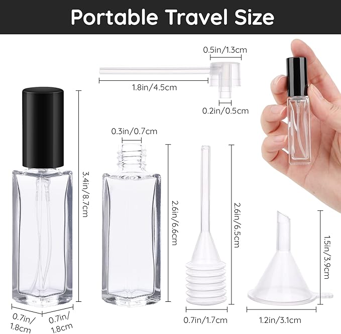 Segbeauty 5 Set of Perfume Spray Bottles & Vanity Tray, 10ML Clear Glass Travel Perfume Atomizer Refillable, Perfume Organizer Tray, Counter Storage Organizer Dresser Tray for Cologne Cosmetic Makeup